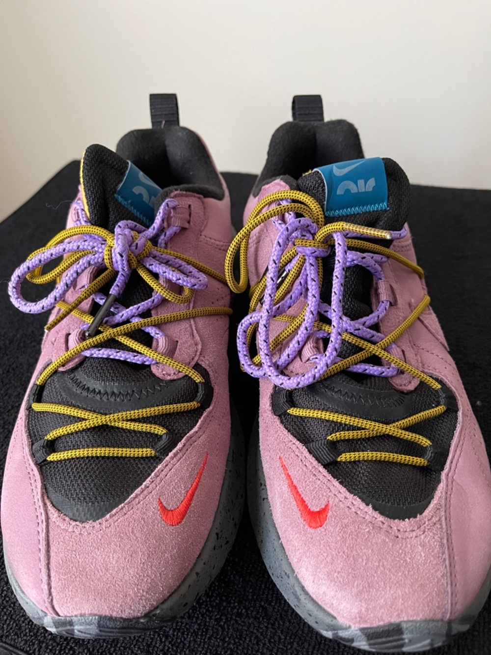 Nike Women's Pink Suede Sneakers with Red Swoosh and Purple Laces - Picture 4 of 7